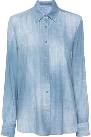 Camisa de manga corta mujer medium blue cuello clásico de manga corta con  botones denim Minus
