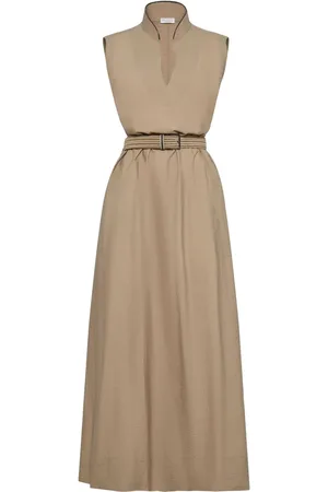 Brunello Cucinelli Vestido largo con cinturón