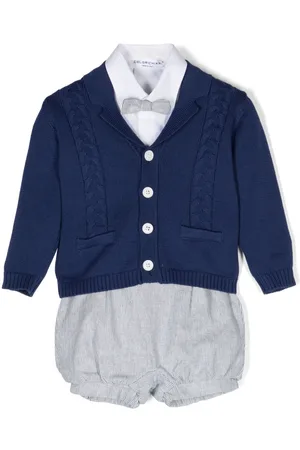 COLORICHIARI Set de cárdigan y shorts a rayas diplomáticas