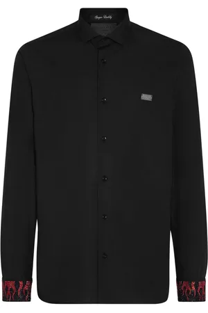 Philipp Plein Camisa Sugar Daddy con ribete de llamas