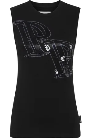 Philipp Plein Top con detalles de cristales y logo