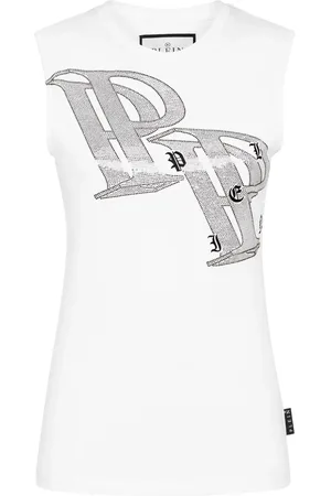 Philipp Plein Top con detalles de cristales y logo