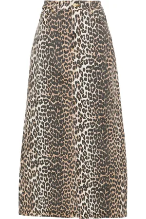 Ganni Falda vaquera midi con estampado de leopardo