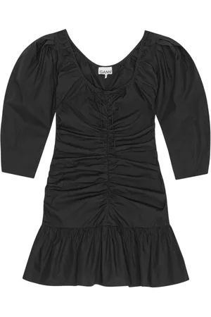 Ganni Vestido corto fruncido con cuello en U