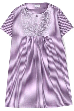 Il gufo Vestido a cuadros gingham con bordado floral