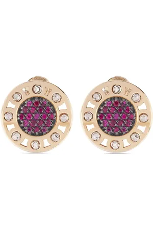 Officina Bernardi Pendientes SenzaTempo pequeños en oro amarillo de 18 kt con diamantes y rubí