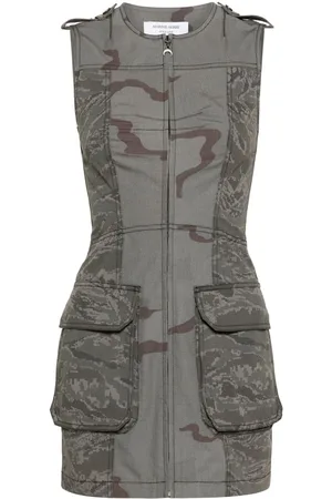 Marine Serre Vestido corto Regenerated con motivo militar