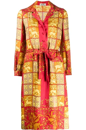 Hermès Vestido camisero estampado 1980