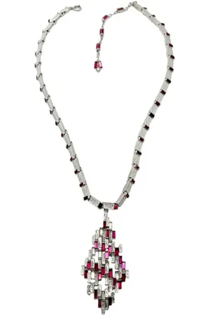 JENNIFER GIBSON JEWELLERY Vintage Modernist Ruby Crystal Necklace 1960s