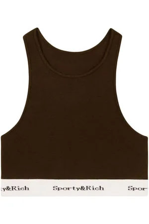 Sporty & Rich Top corto de canalé con logo Serif