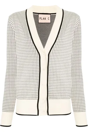 Plan C Cárdigan Strickjacke con motivo windowpane en jacquard