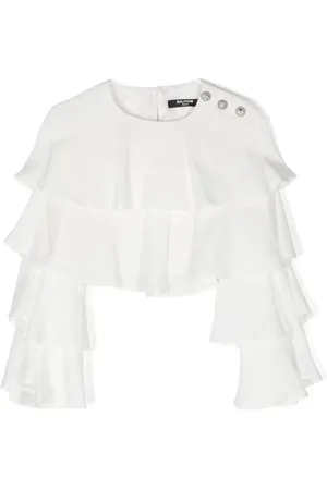 Balmain Blusa corta con volantes