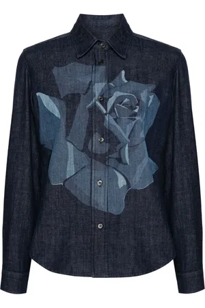 Kenzo Camisa vaquera con rosas estampadas