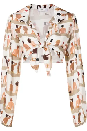 AMIR SLAMA Blusa corta con estampado gráfico