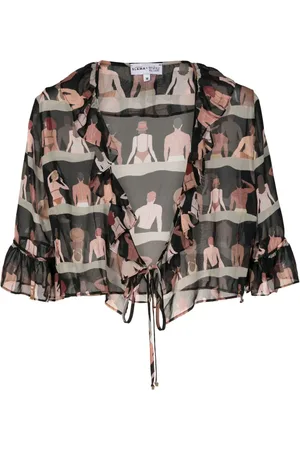 AMIR SLAMA Blusa corta con estampado gráfico