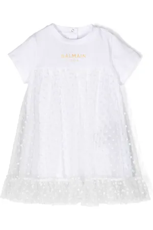 Balmain Vestido de tul con aplique de lunares
