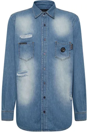 Philipp Plein Camisa Crystal Skull vaquera