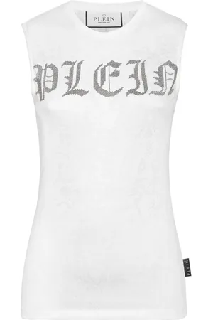 Philipp Plein Top sin mangas con detalles de cristales y logo