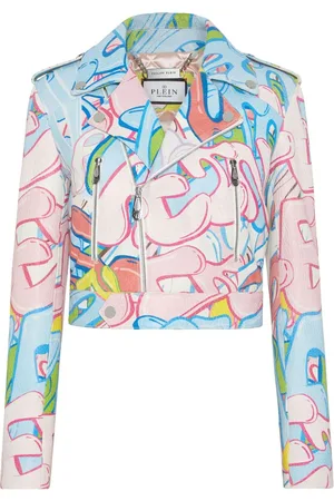 Philipp Plein Chaqueta biker corta con logo en grafiti