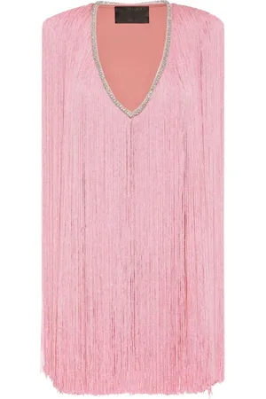 Philipp Plein Vestido corto con flecos y escote en V