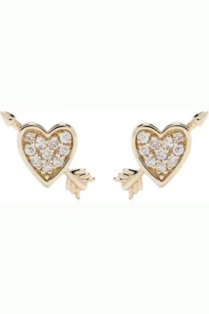Adina Reyter Pendientes Heart and Arrow en oro amarillo de 14 ct con diamantes