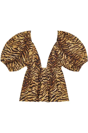 Ganni Blusa acampanada con estampado de tigre