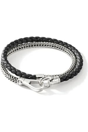 John Hardy Pulsera cruzada en plata de ley y cuero