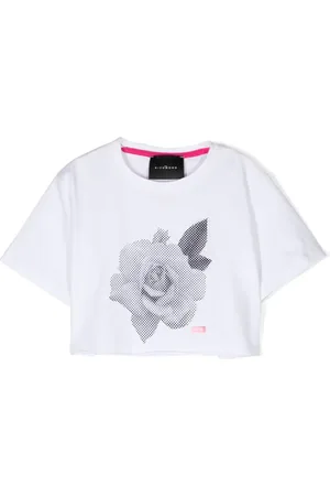John Richmond Top corto con rosa estampada