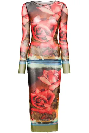 Jean Paul Gaultier Vestido midi con estampado de rosas
