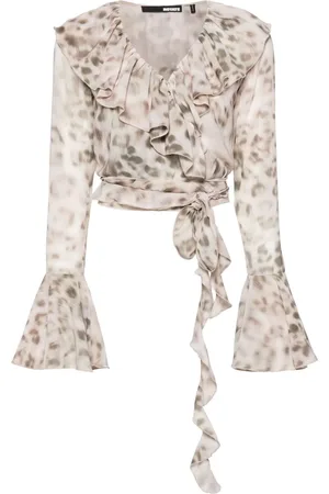 ROTATE Blusa corta con estampado de leopardo
