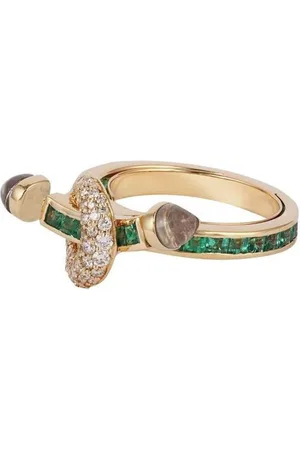 Ananya Anillo Chakra en oro amarillo de 18 ct con diamante y esmeralda