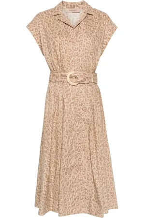 Twin-Set Vestido camisero midi con estampado de leopardo