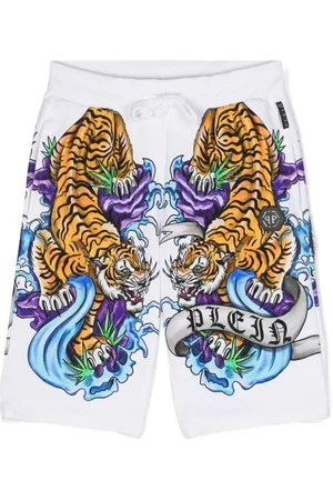 Philipp Plein Pantalones cortos de chándal con motivo de tigre