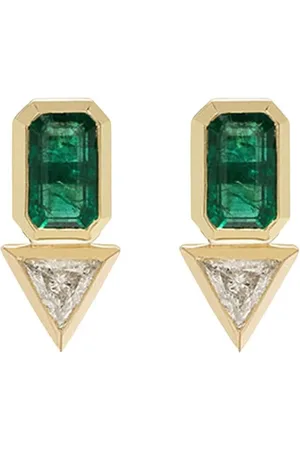 Azlee Pendientes en oro amarillo de 18 ct con diamantes y esmeraldas