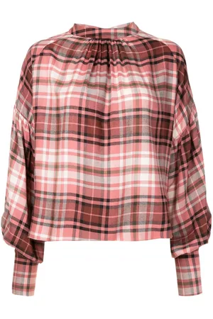 Olympiah Blusa a cuadros con cuello redondo