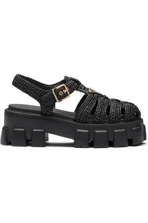 Prada Sandalias de rafia con diseño enrejado