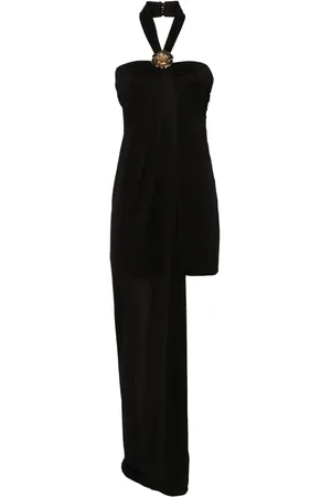 BLUMARINE Vestido drapeado con broche floral