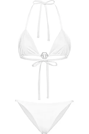 Philipp Plein Bikini triangular con placa del logo