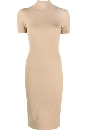 Fendi Vestido midi en jacquard con logo FF