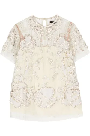 BIYAN Blusa translúcida con conchas bordadas