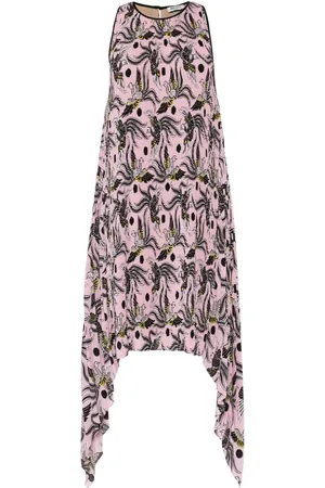 Kenzo Vestido midi plisado con pájaros estampados