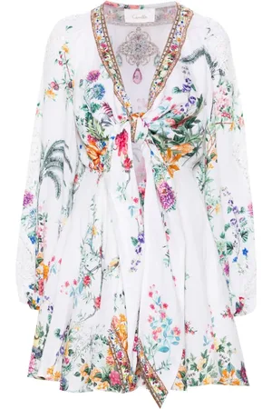 Camilla Vestido corto con estampado Plumes And Parterres