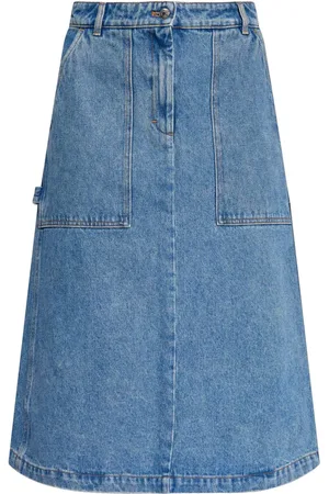 Maison Kitsuné Falda midi vaquera con logo bordado