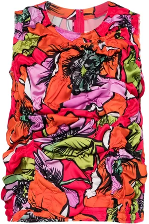 Comme des Garçons Top sin mangas fruncido con estampado floral