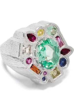 Bleue Burnham Anillo de cóctel Cottage Garden con múltiples zafiros