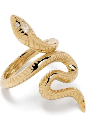 JACQUIE AICHE Anillo Teardrop Head Snake en oro amarillo de 18kt con diamantes