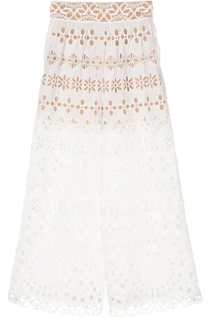 Elie saab Pantalones palazzo con bordado inglés