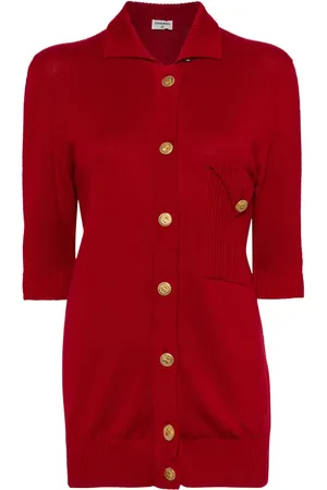 CHANEL Top de punto fino con botones y logo 2000
