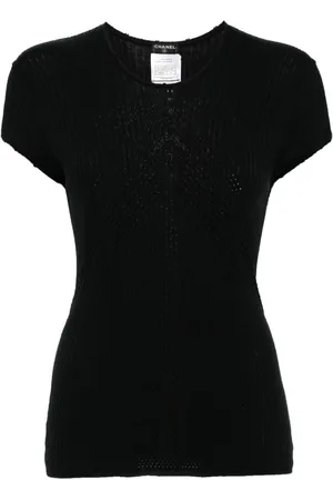 CHANEL Top de punto calado con logo CC 2004