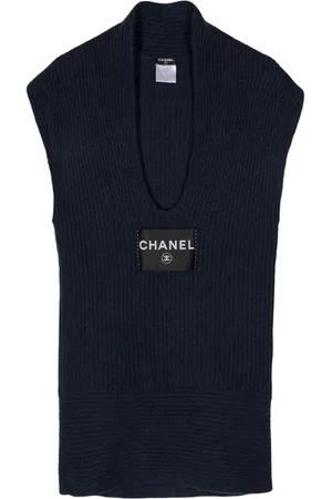 CHANEL Vestido de canalé con etiqueta del logo 2008